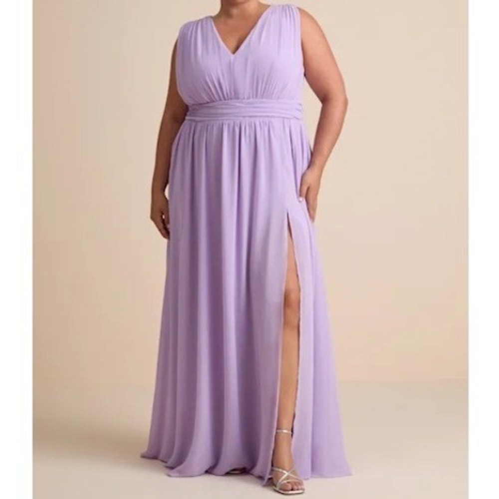 Lulus Lavender Heavenly Hues Lavender Chiffon Plunge‎ Maxi Sleeveless Slit 1X